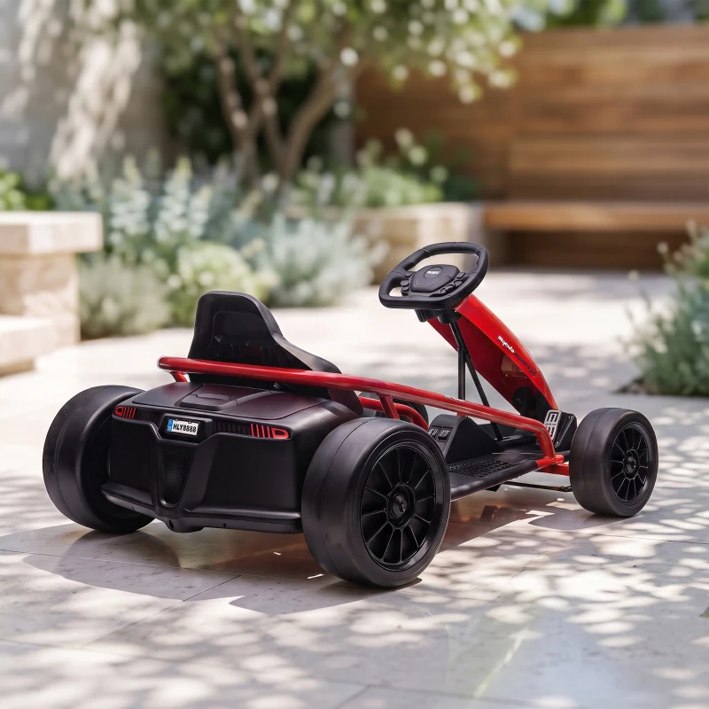 HOMCOM 24V elektrische go-kart voor kinderen, tot 13 km/u, met driftfunctie, 2 motoren, rood, 8-12 jaar