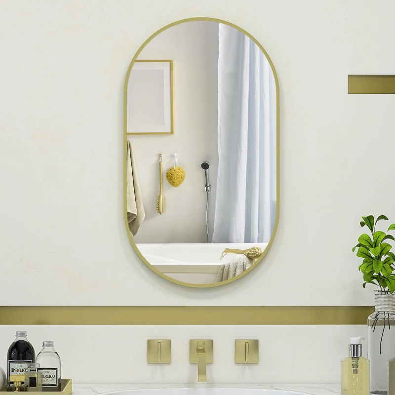 HOMCOM Espejo de Baño Ovalado 40x70 cm Espejo Decorativo de Pared con Marco de Aluminio para Salón Horizontal o Vertical Dorado
