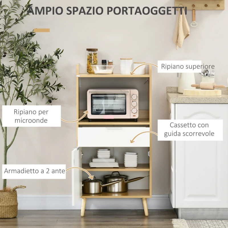 HOMCOM Mobiletto per Microonde in Truciolato con Ripiano Superiore, Cassetto Scorrevole e Armadietto, 58x40x118 cm