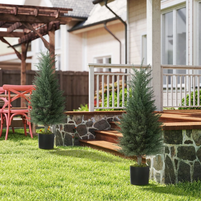 HOMCOM Artificial Cypress Tree, 90 cm Fake Cypress Tree with Plastic Pots, UV-Resistant Faux Plants for Garden Front Porch Decoration, 2 Pack