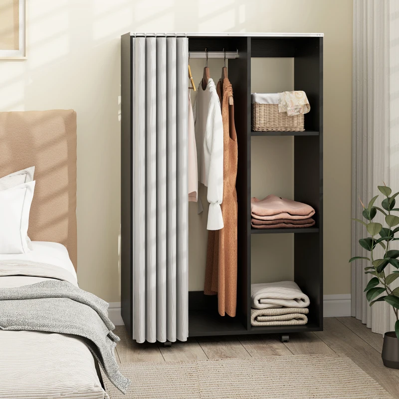 HOMCOM Armoire penderie vêtement dressing mobile 4 roulettes tringle à vêtements et étagères ouvertes 80 x 40 x 128 cm noir