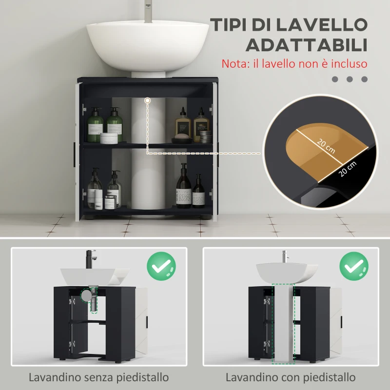 kleankin Mobile Sottolavabo Bagno per Piedistallo con Armadietto 2 Ante, 60x30x60cm, Grigio