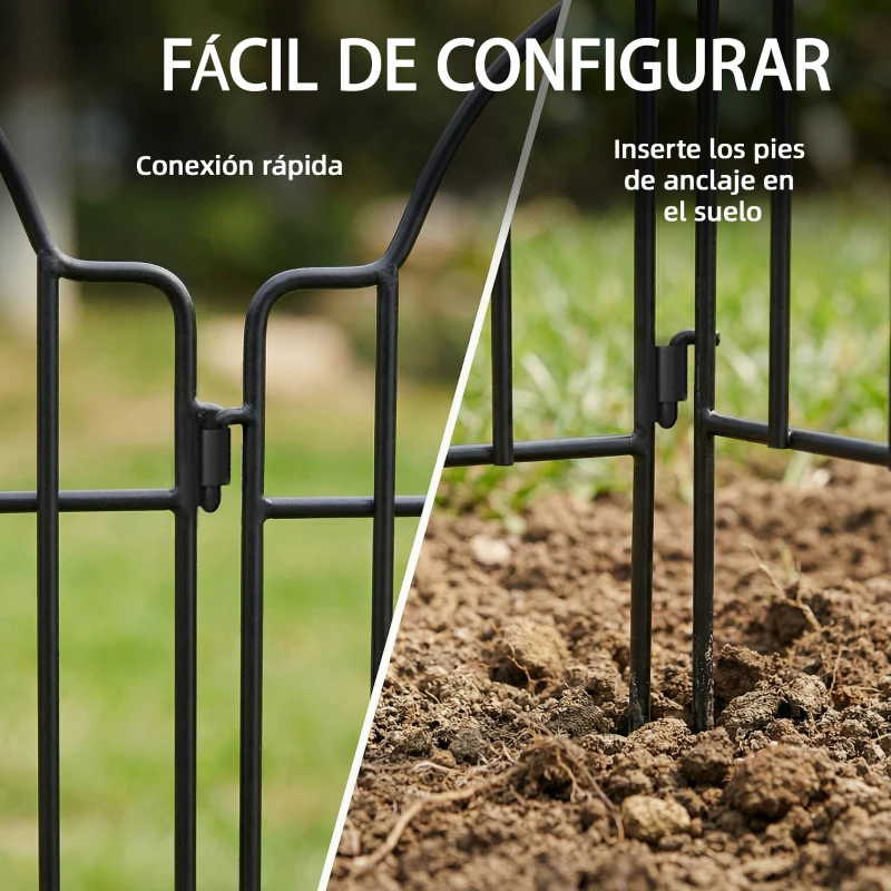 Outsunny Set de 4 Vallas de Jardín Metálicas 125x57 cm con Diseño Arqueado Resistente Fácil de Instalar para Patio Césped Negro