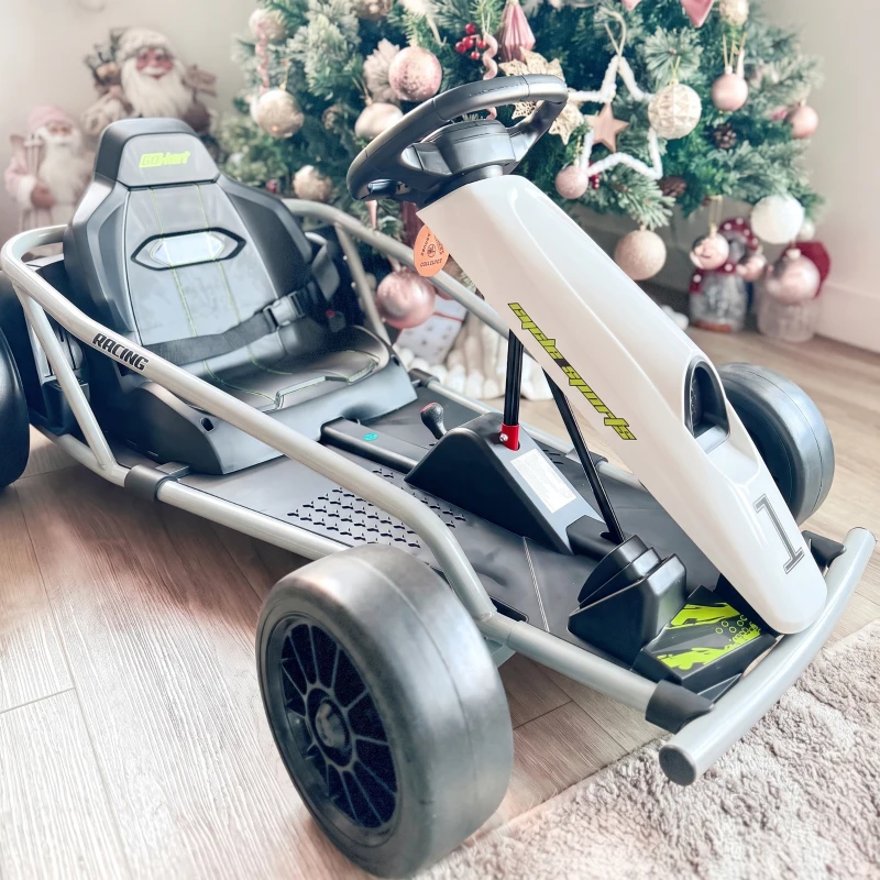 HOMCOM 24 V Elektrische Go-Kart voor Kinderen Tot 13 km/h Gokart met Driftfunctie, Drift-Kart met 2 motoren voor 8–12 jaar Wit