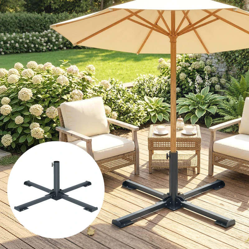 Outsunny Base pieghevole a croce per ombrelloni 38-48 mm, supporto patio, grigio scuro