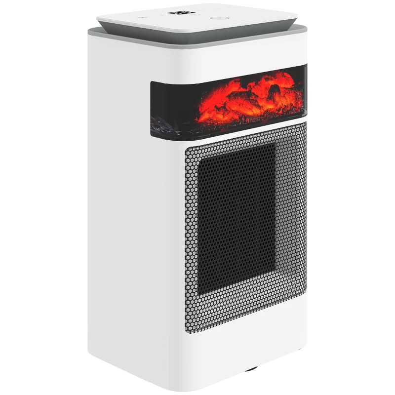 HOMCOM Ceramic Electric Heater, 1500W Fan Space Heater with 3 Modes, 24H Timer, Flame Effect, Oscillation for Bedroom, White