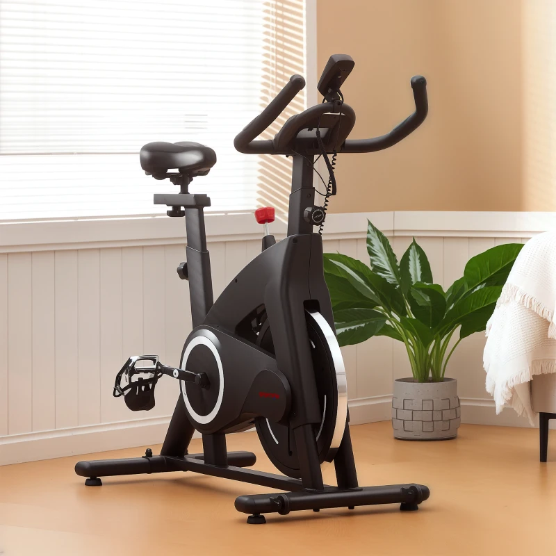 SPORTNOW Cyclette Magnetica con Volano 10 kg, Sedile e Manubrio Regolabili, Monitor LCD, Porta Tablet, Nero