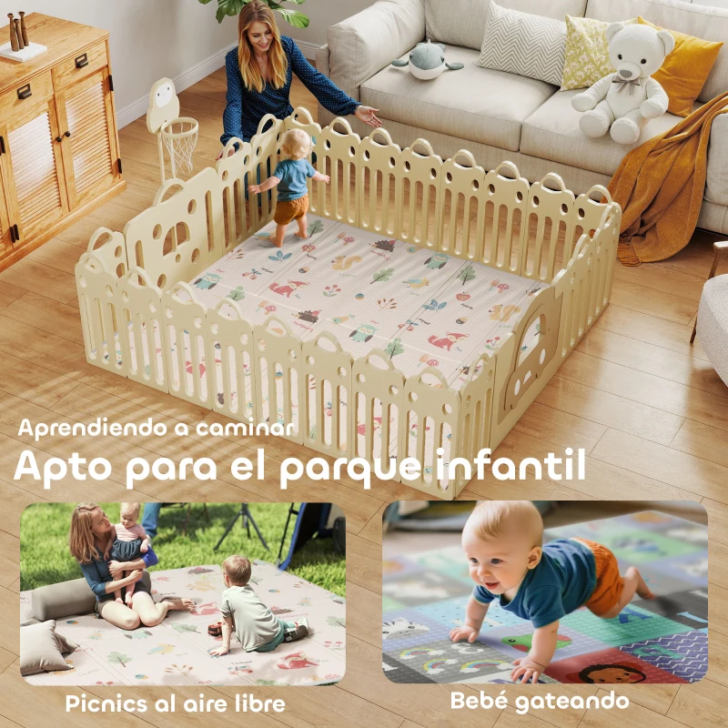 AIYAPLAY Alfombra Bebé Acolchada Plegable Reversible 150x180 cm Tapete de Actividades Bebé XPE Impermeable Multicolor