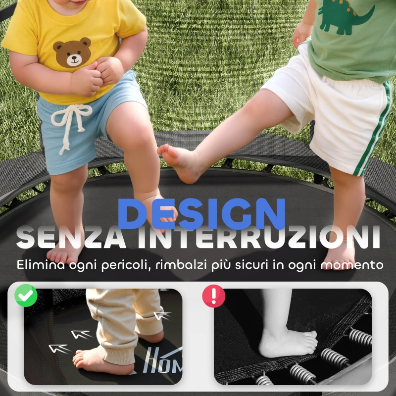 HOMCOM Tappeto Elastico per Bambini con Rete di Sicurezza e Pali Imbottiti Età 3-10 Anni, Ø140 x 190 cm, Nero