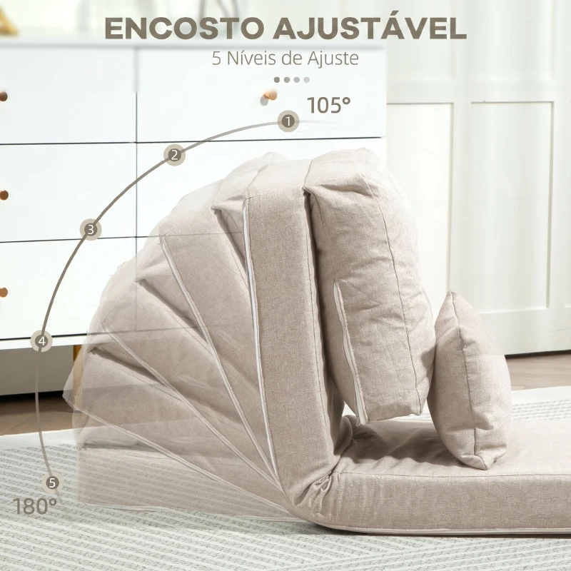HOMCOM Sofá-Cama Individual Dobrável Estofado em Linho com Encosto Ajustável 5 Posições e 1 Almofada Bege