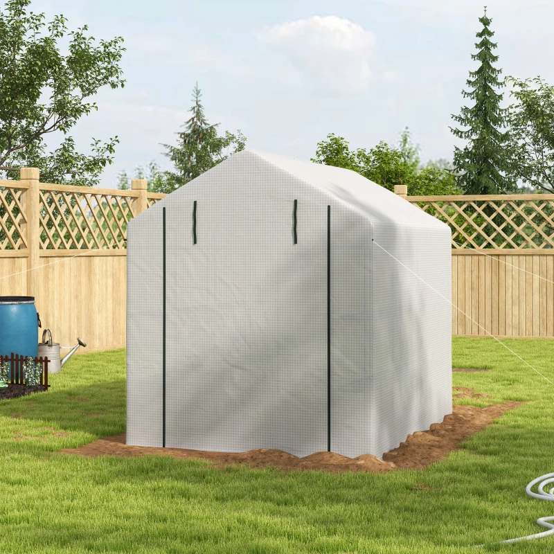 Outsunny 8 x 6ft Walk-In Greenhouse, with Shelves - White