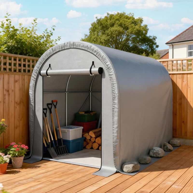 Outsunny Abri de Jardin Tente de Stockage Acier Galvanisé & 160g/m² PE Anti-UV pour Moto et Tondeuse 159x240x185cm Gris Clair