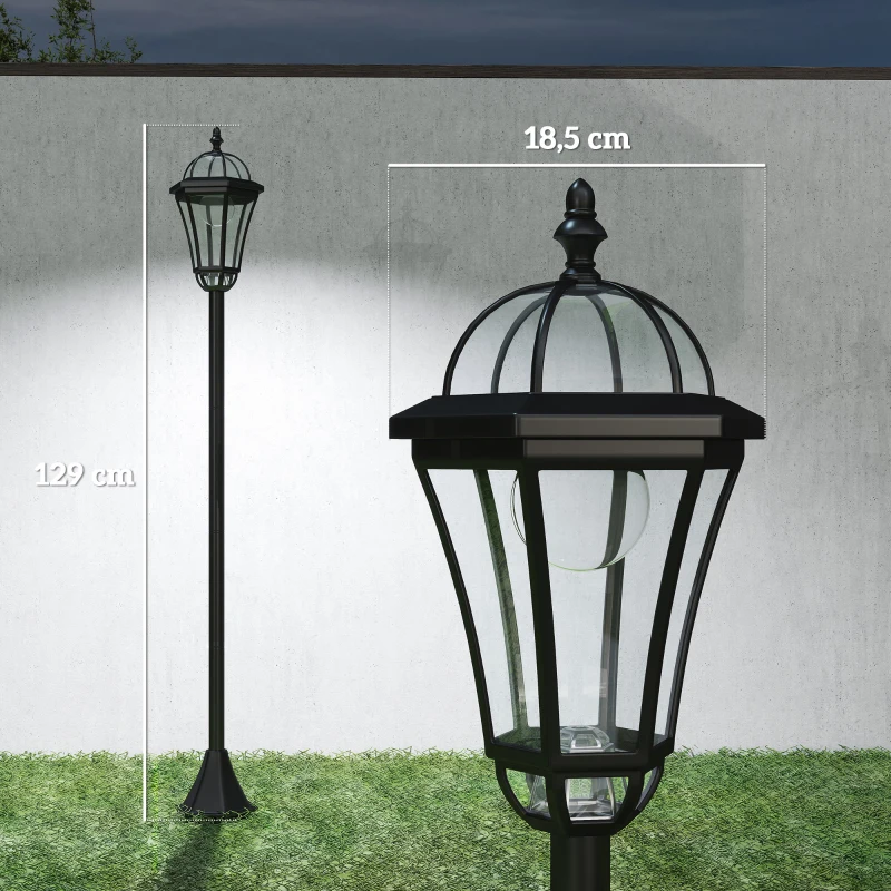 Outsunny Solar Gartenlaterne 2er Set, Wetterfeste Wegleuchte 129 cm hoch, mit LED, 6 Std. Beleuchtung, IP44, Solarlampe für Außen, Schwarz