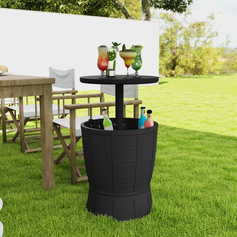 Outsunny Mesa Nevera para Exterior 41 L 3 en 1 Cool Bar Mesa Auxiliar con Altura Ajustable Cubo de Hielo Tapa Elevable Negro