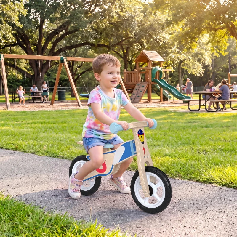 AIYAPLAY Draisienne Enfants Vélo Bébé sans Pédales avec Selle Réglable en PU, pour 3-5 Ans Jusqu'à 50 kg, Bois Naturel