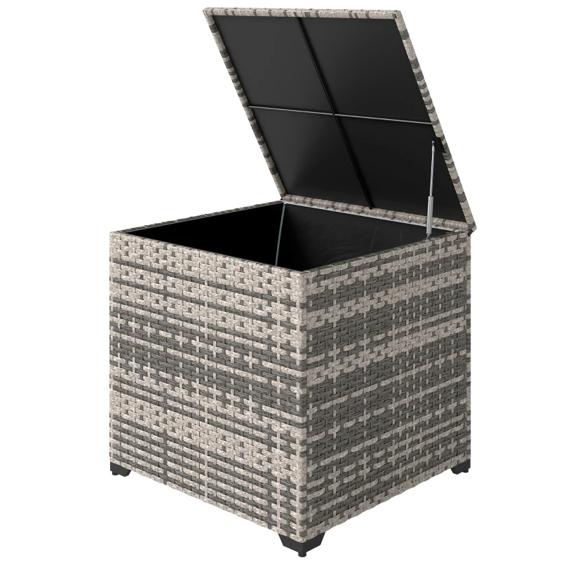 Outsunny 253L Garden Storage Box, Rattan Deck Box with Zipped Liner, Safe Pneumatic Rod, Patio Storage Container, Mixed Grey