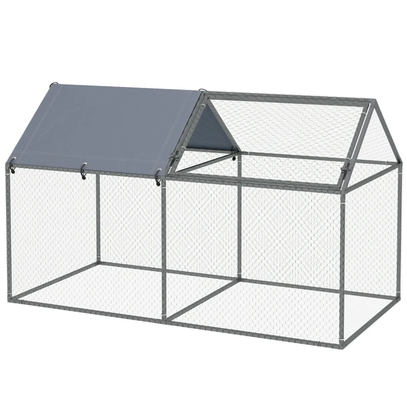 PawHut Parque para Mascotas de Acero con 1 Puerta Superior y 1 Tela Superior de Anti-UV para Exterior 198x100x120 cm Plata