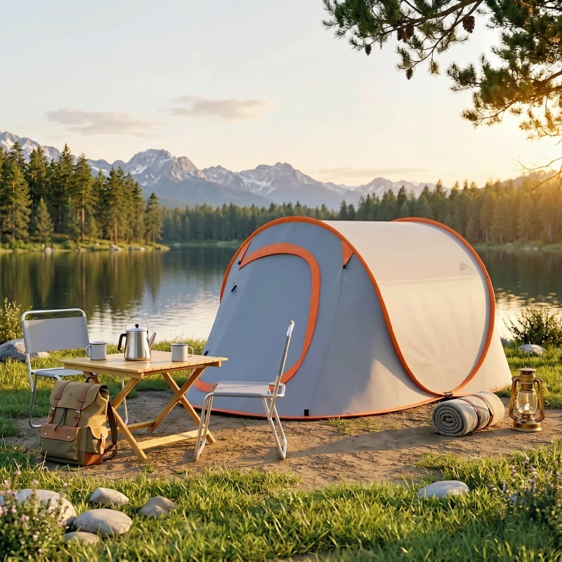 Outsunny Tenda da Campeggio Pop Up Impermeabile con Accessori e Borsa di Trasporto, 245x148x105 cm, Grigio
