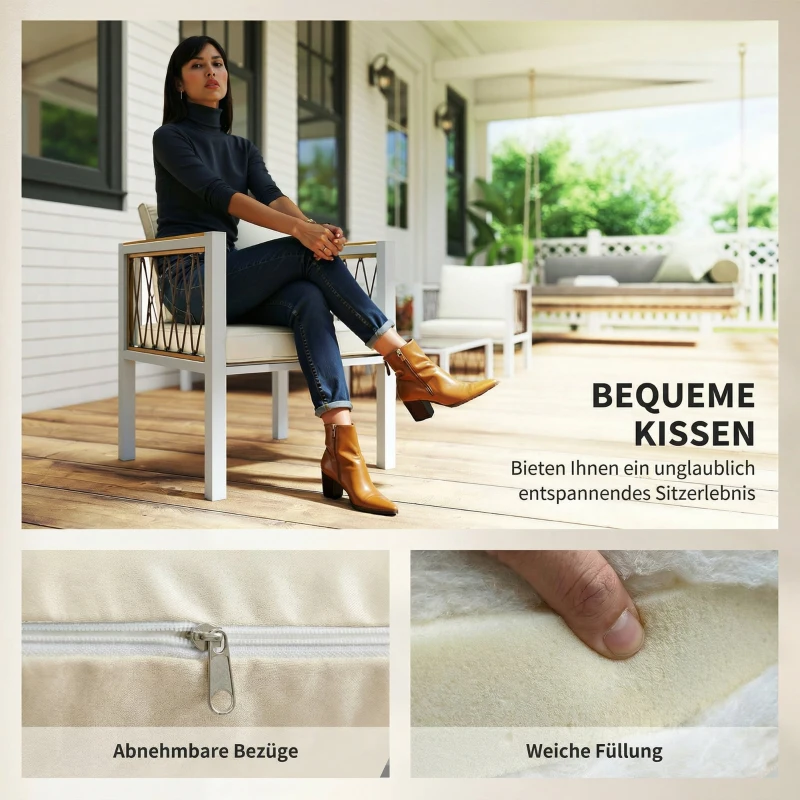 Outsunny Gartenmöbel Set 4-teilig Polyrattan Lounge-Set mit Zweisitzer 2 Sessel Glastisch abnehmbar Kissen rutschfesten Matte