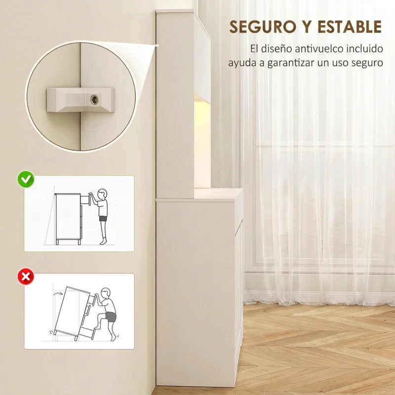 HOMCOM Alacena de Cocina con Luz LED RGB Encimera para Microondas 6 Puertas 2 Cajones Estantes Ajustables Control Remoto Blanco