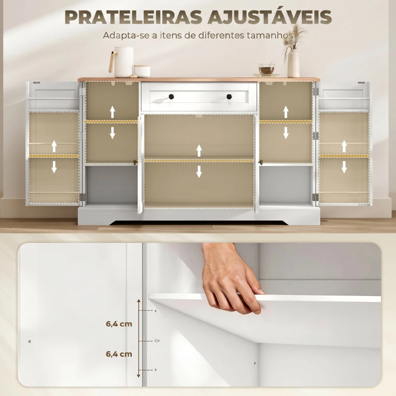 HOMCOM Aparador de Cozinha com Gaveta, Prateleiras nas Portas Prateleiras Ajustáveis Bar de Café 138x40x83,5 cm Branco