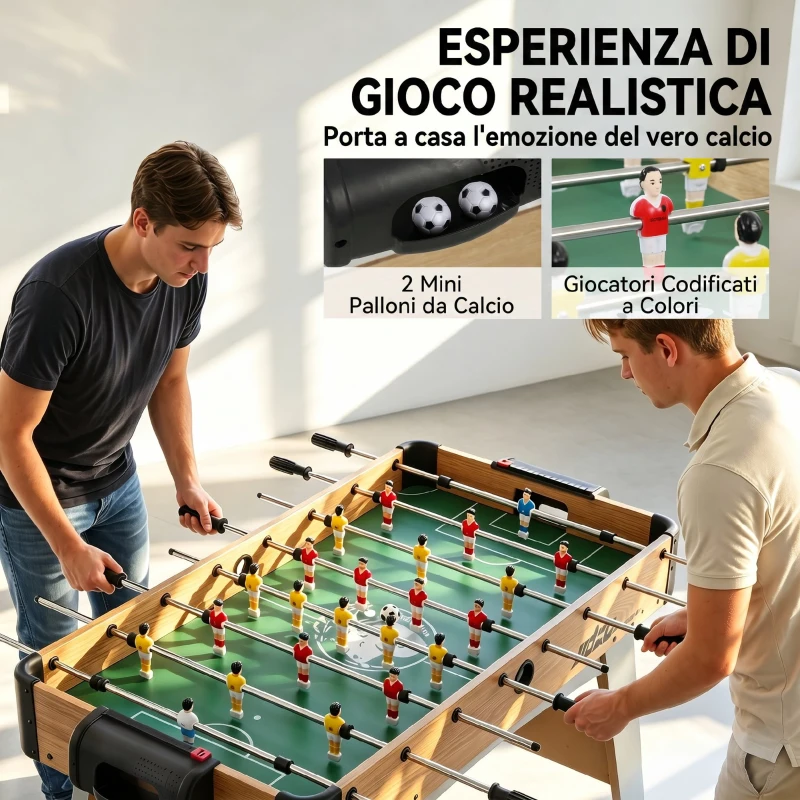 SPORTNOW Calcio Balilla con 22 Giocatori, Palline e Segnapunti Manuale, Rovere e Giallo
