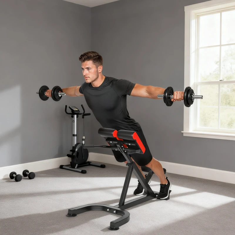 SPORTNOW 45-Degree Hyperextension Roman Chair, 5-Level Adjustable Back Extension Bench, Heavy-Duty Home Gym Equipment, Red