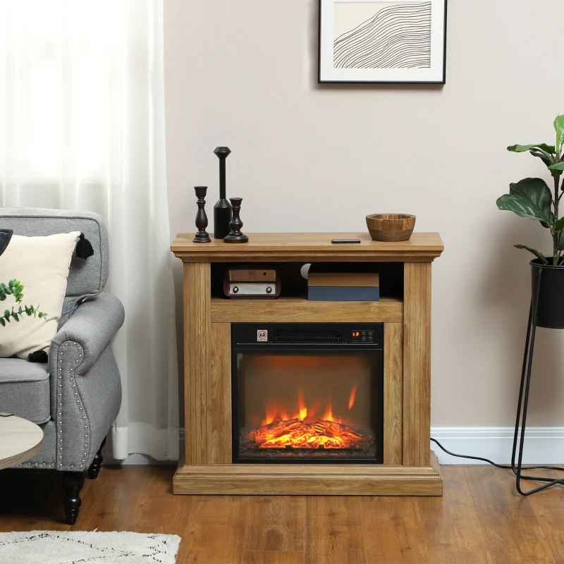 HOMCOM Șemineu Electric 1800W cu Flacără 3D, Timer și Telecomandă, din Lemn, Metal și Sticlă, 81.5x30x76.2 cm, Maro