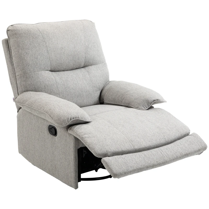 HOMCOM Sofá Reclinable Manual Sillón Relax Tapizado en Tela Reposapiés Carga 160 kg para Personas 150-190 cm 89x98x101 cm Gris