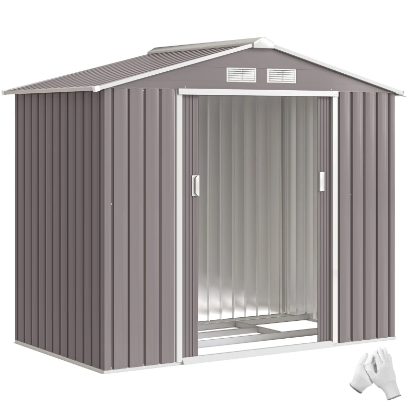 Outsunny Casetta da Giardino Porta Utensili in Lamiera con Porte Scorrevoli, 213x130x185 cm, Grigio