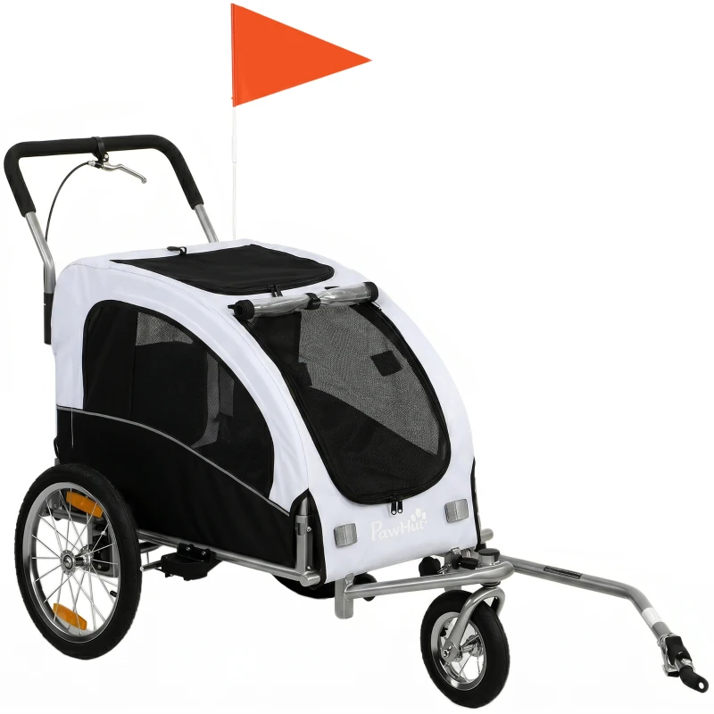 PawHut 2-in-1 Hundeanhänger für Fahrrad Faltbarer Hundebuggy für kleine & mittelgroße Hunde bis 20 kg, Weiß