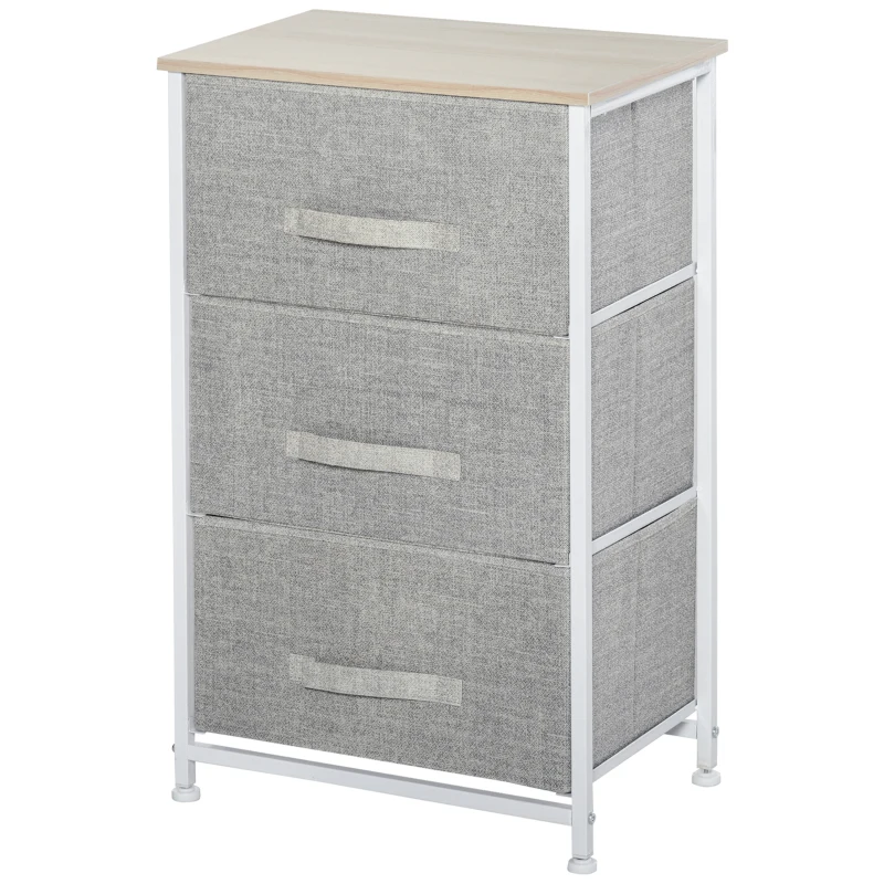 HOMCOM Mesa de Cabeceira com 3 Gavetas de Tecido para Dormitório Sala de Estar Corredor 45x30x71 cm Cinza e Branco