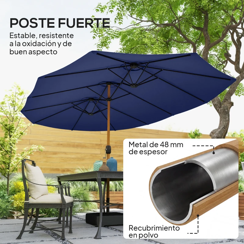 Outsunny Sombrilla Doble de Jardín 4,7x2,8 m con Base Incluida Manivela Sacos de Arena Protección UV Impermeable Azul Oscuro