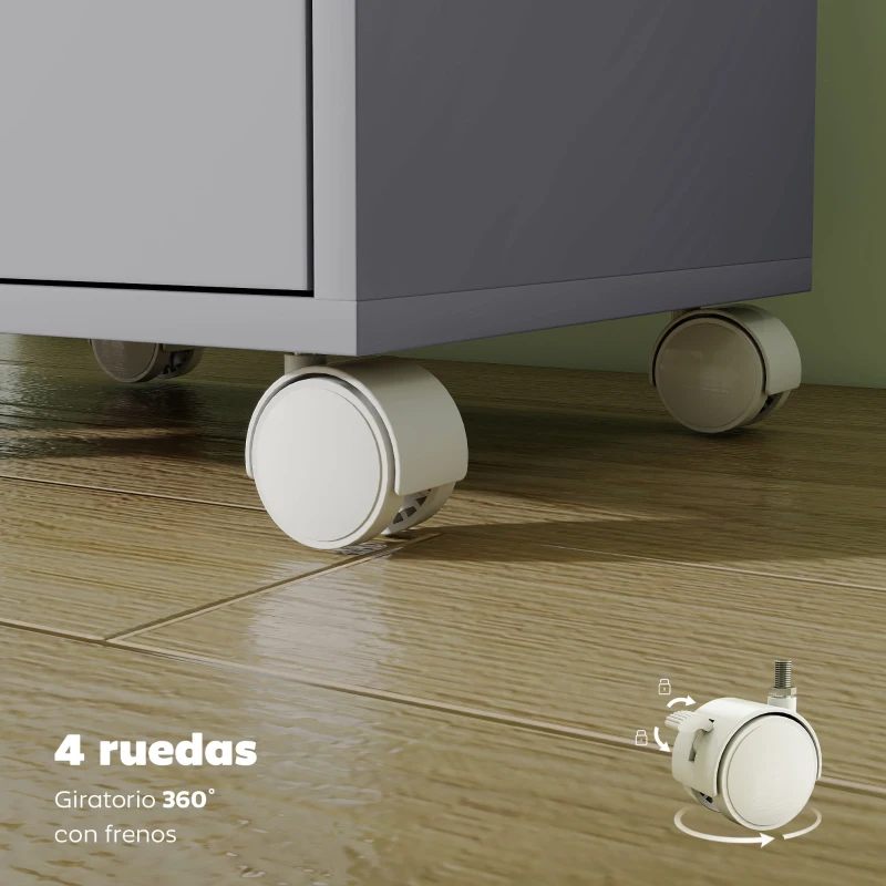 HOMCOM Cajonera Escritorio Archivador Móvil con 6 Cajones Ruedas Guías Deslizantes Silenciosas para Oficina Casa Gris