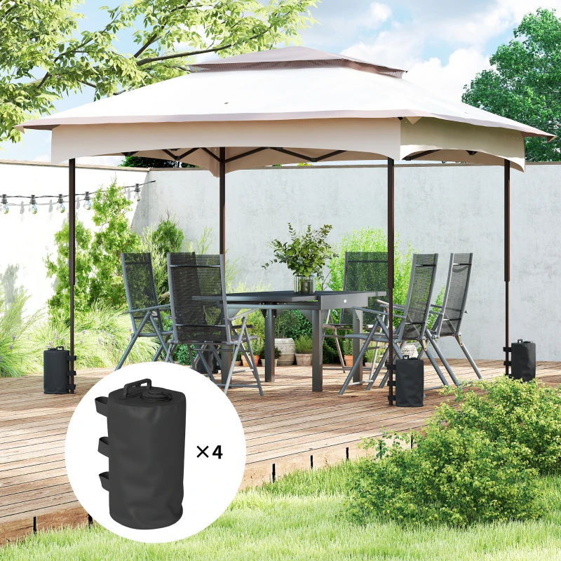 Outsunny Set of 4 Gazebo Weights Sand Bags, Gazebo Water Weights Bags with Carry Handles for Garden Marquee, Parasol, Black
