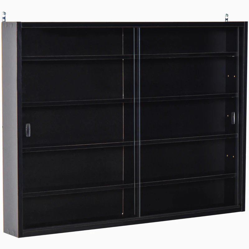 HOMCOM Vetrina per Collezione da Parete a 4 Ripiani Regolabili, in Vetro e Legno, 80x9.5x60 cm, Nero