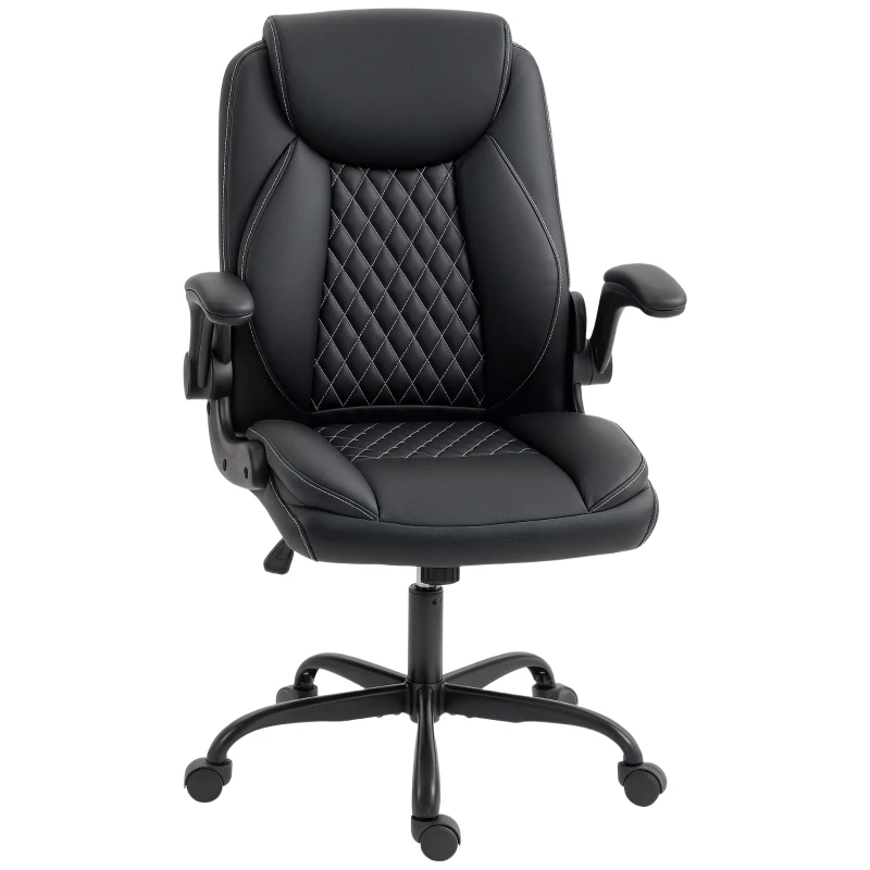 HOMCOM Fauteuil de bureau, chaise bureau ergonomique avec accoudoirs relevables, hauteur réglable, fonction de bascule, noir