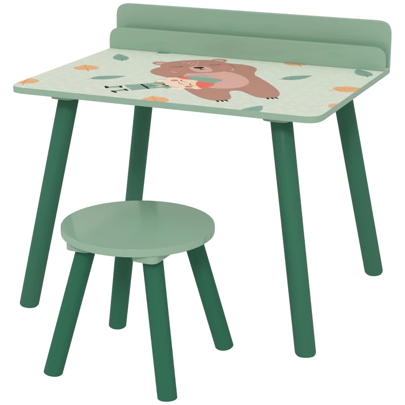 AIYAPLAY Mesa Infantil con Silla y Estante para Libros Escritorio para Niños de +3 Años para Sala de Juegos Verde