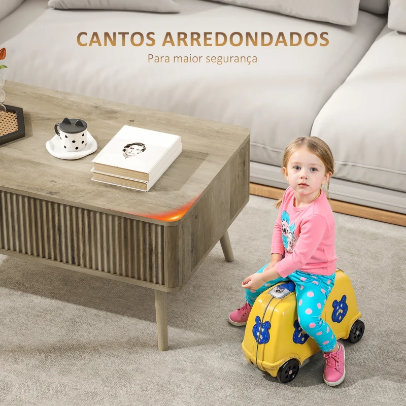 HOMCOM Mesa de Centro Elevatória com Compartimentos Ocultos de Armazenamento e Pés de Pinho 91x56x43 cm Carvalho