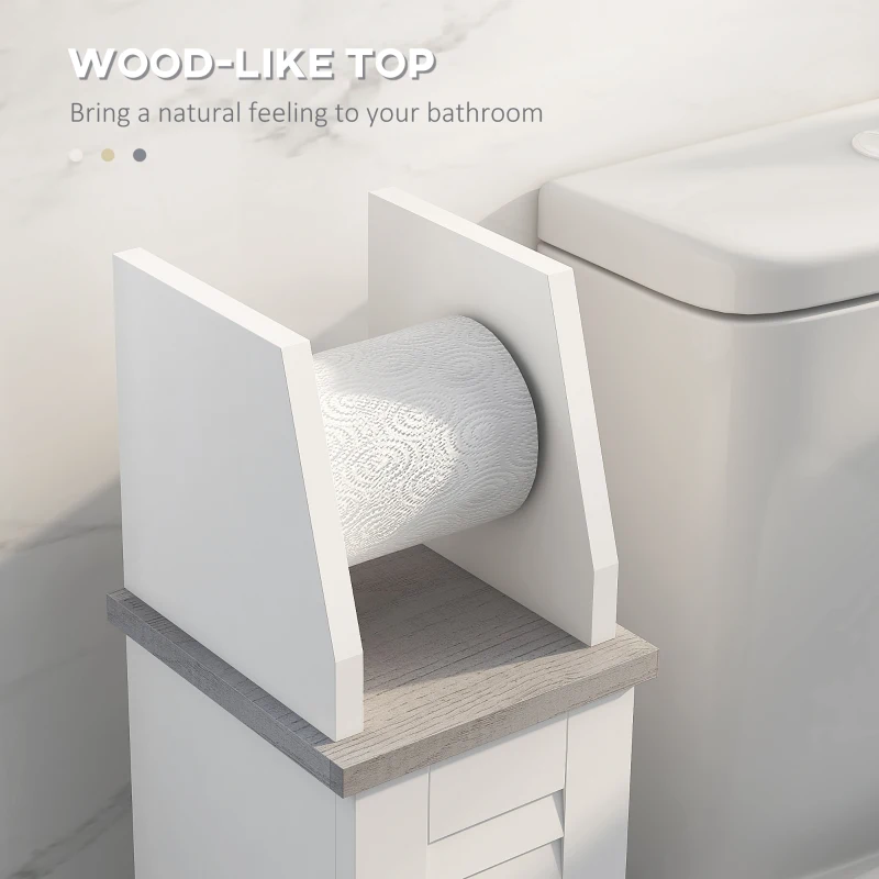 kleankin Toilet Roll Holder Cabinet, Slim Freestanding Bathroom Cabinet with Adjustable Shelf, Toilet Roll Storage Unit, White