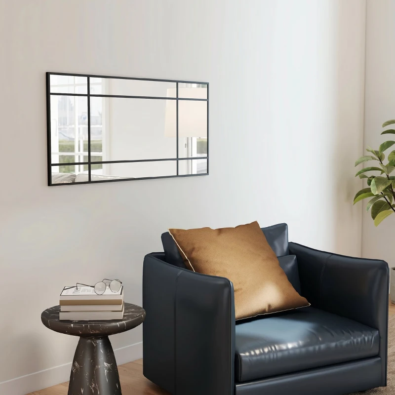HOMCOM Oglindă de Perete Stil Fereastră cu Montaj Vertical și Orizontal, 110x50cm, Negru