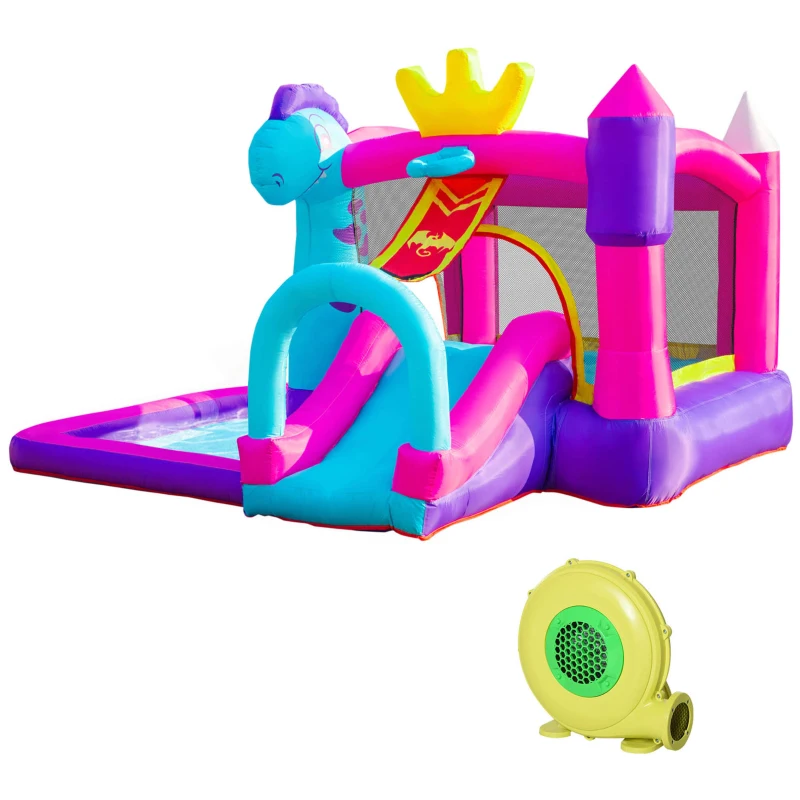Outsunny Castello Gonfiabile per Bambini 3-8 Anni con Scivolo, Piscina e Trampolino, 3x2.7x2m