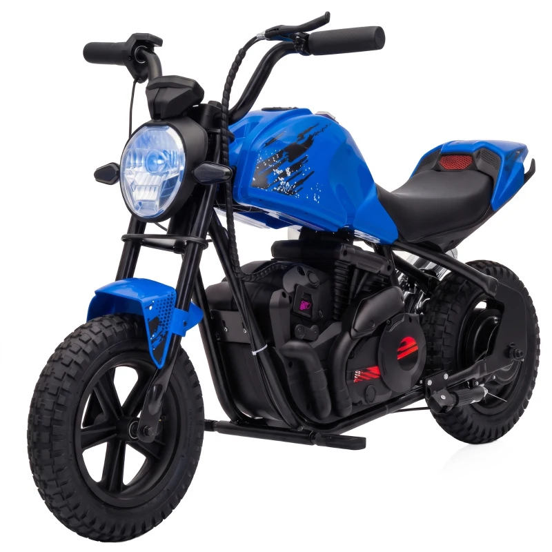 AIYAPLAY Moto da Cross Elettrica per Bambini 24V Motore 180W, 6-12 Anni, Pneumatici 30cm in Gomma, Blu