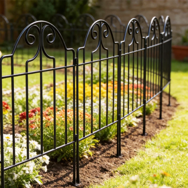 Outsunny Set de 4 Vallas de Jardín Metálicas 125x57 cm con Diseño Arqueado Resistente Fácil de Instalar para Patio Césped Negro