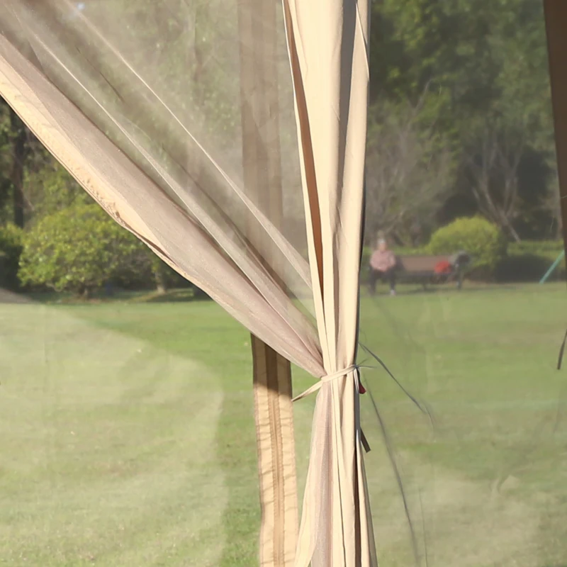 Outsunny Tenda Dobrável 4,05x3,4x2,85 m Tenda de Jardim Hexagonal com 6 Mosquiteiras Amovíveis e Altura Ajustável Bege