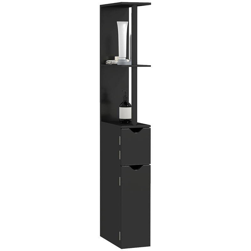 kleankin Coloană pentru baie cu 2 rafturi și 2 dulapuri, mobilier înalt și compact pentru baie, 15,2x29,8x118 cm, negru