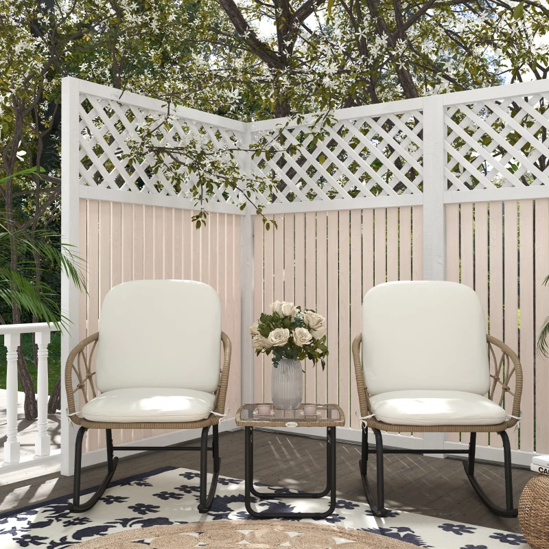 Outsunny Schaukelstuhlset Schaukelstühle Bistro-Set, Bohostil, PE-Rattan, wetterbeständig, Creme