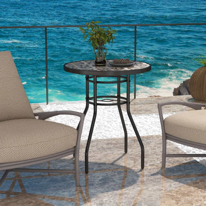 Outsunny Φ60 Garden Table, with Glass Printed Tabletop - Brown