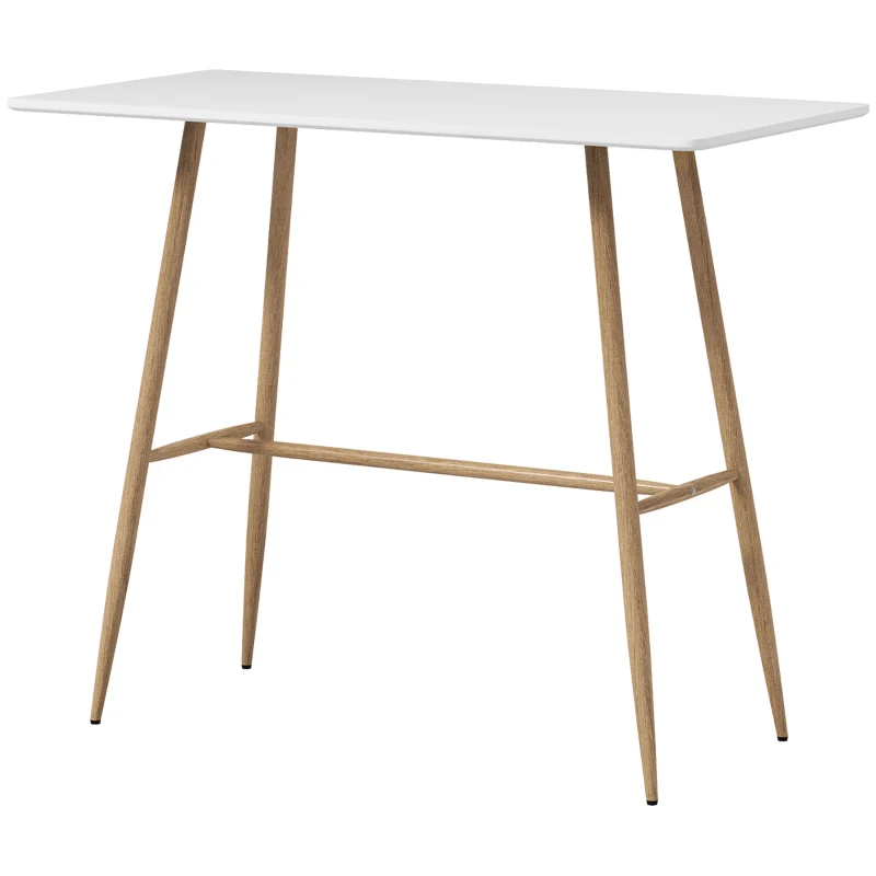 HOMCOM Table de bar rectangulaire 4 personne pieds en acier effet bois assemblage facile 118 x 58 x 98 cm blanc