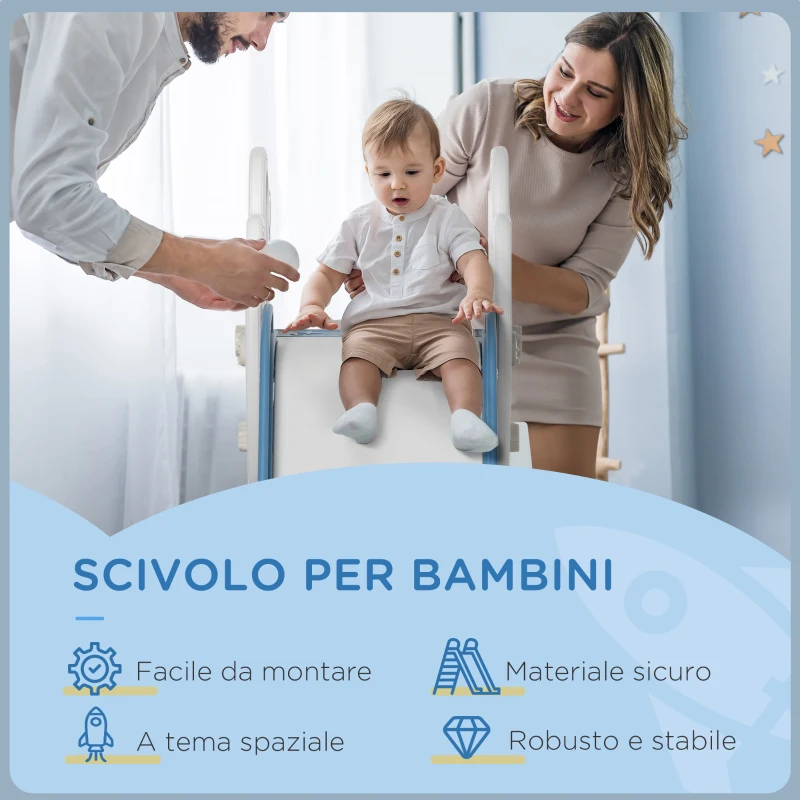AIYAPLAY Scivolo per Bambini 18-36 Mesi in PE e PP a Tema Spaziale con Scale Antiscivolo, 157x46.5x80 cm